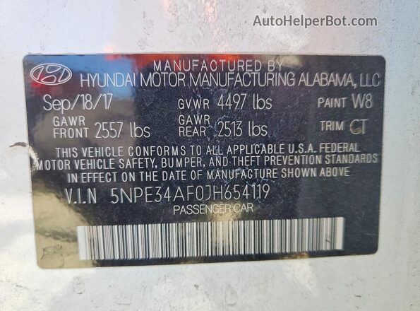 5NPE34AF0JH654119 2018 HYUNDAI SONATA White Вид підкапотного простору