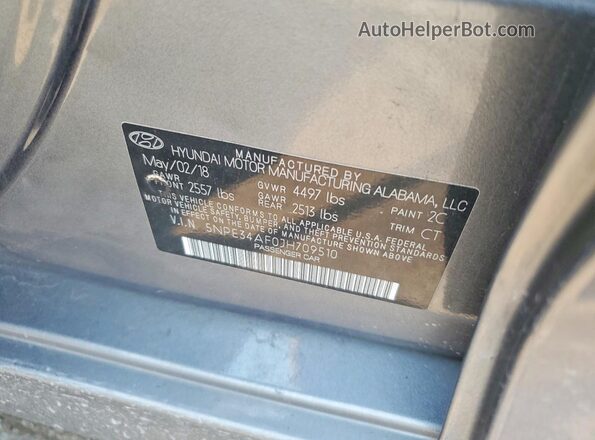 5NPE34AF0JH709510 2018 HYUNDAI SONATA Charcoal ძრავის განყოფილების ხედი