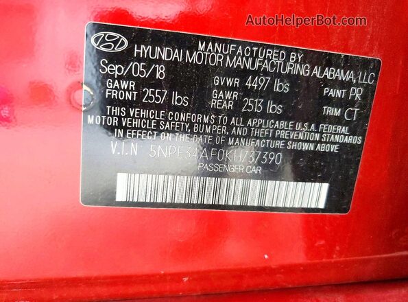 5NPE34AF0KH737390 2019 HYUNDAI SONATA Red Widok komory silnika