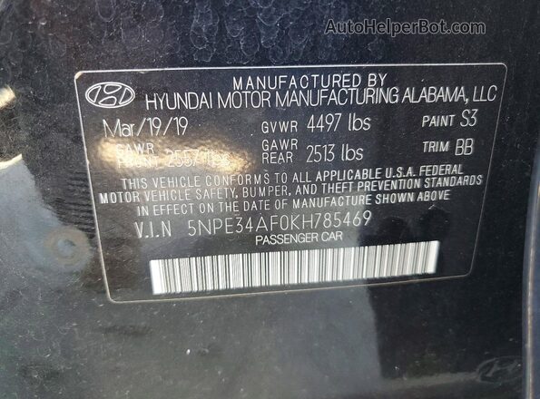 5NPE34AF0KH785469 2019 HYUNDAI SONATA Black VIN կոդի պիտակի տեսք