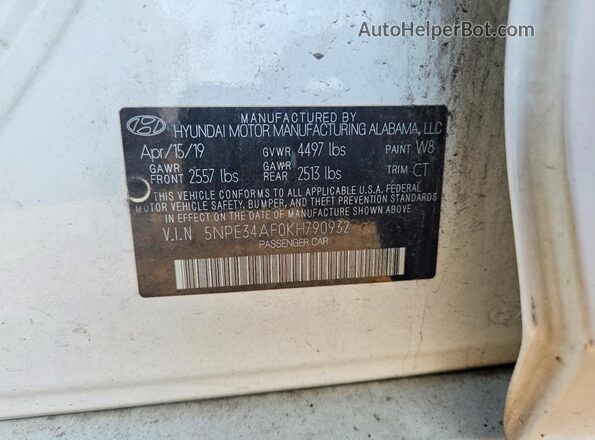 5NPE34AF0KH790932 2019 HYUNDAI SONATA White Widok komory silnika