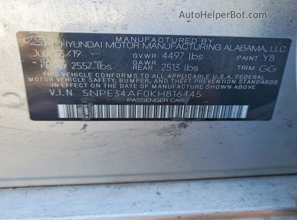 5NPE34AF0KH816445 2019 HYUNDAI SONATA White Շարժիչի բաժամունքի տեսք
