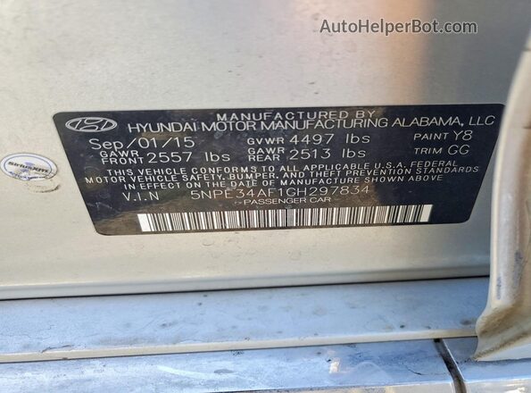 5NPE34AF1GH297834 2016 HYUNDAI SONATA Gray Вид підкапотного простору