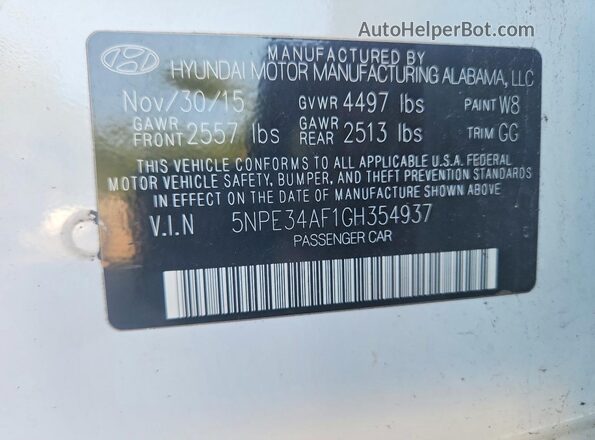 5NPE34AF1GH354937 2016 HYUNDAI SONATA White Widok naklejki z numerem VIN