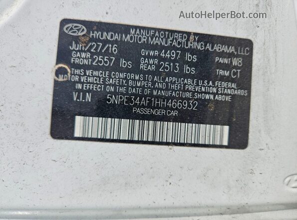 5NPE34AF1HH466932 2017 HYUNDAI SONATA Белый Вид подкапотного пространства