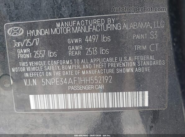 5NPE34AF1HH552192 2017 HYUNDAI SONATA Black Շարժիչի բաժամունքի տեսք