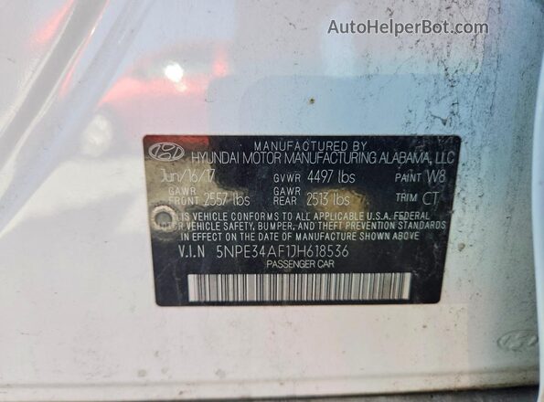 5NPE34AF1JH618536 2018 HYUNDAI SONATA White Vista del compartimento del motor