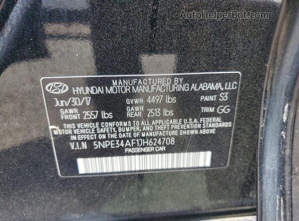 5NPE34AF1JH624708 2018 HYUNDAI SONATA Black ძრავის განყოფილების ხედი