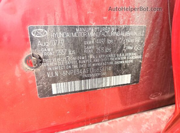 5NPE34AF1JH636714 2018 HYUNDAI SONATA Red Engine compartment view