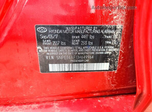 5NPE34AF1JH649964 2018 HYUNDAI SONATA Red Вид підкапотного простору