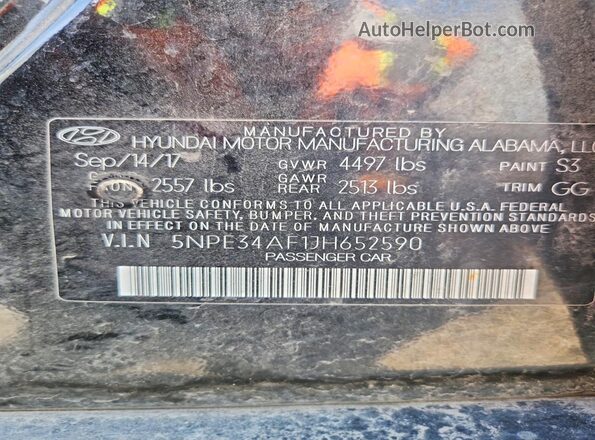 5NPE34AF1JH652590 2018 HYUNDAI SONATA Black Widok komory silnika
