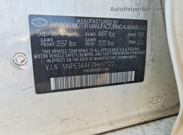 5NPE34AF1JH657322 2018 HYUNDAI SONATA White Engine compartment view