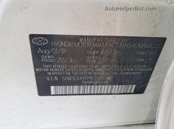 5NPE34AF1KH817717 2019 HYUNDAI SONATA Белый Вид подкапотного пространства