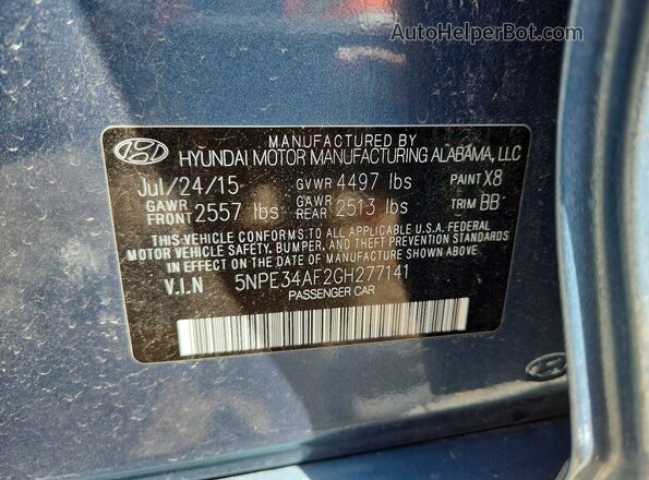 5NPE34AF2GH277141 2016 HYUNDAI SONATA Синий Вид наклейки с VIN-кодом