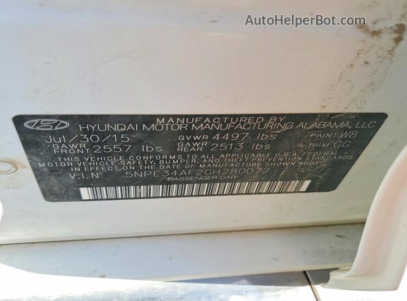 5NPE34AF2GH280072 2016 HYUNDAI SONATA White Vista del compartimento del motor