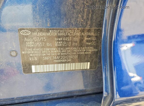 5NPE34AF2GH284591 2016 HYUNDAI SONATA Blue Widok komory silnika