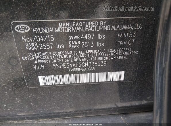 5NPE34AF2GH338939 2016 HYUNDAI SONATA Black Вид підкапотного простору