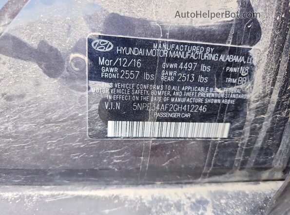 5NPE34AF2GH412246 2016 HYUNDAI SONATA Black ძრავის განყოფილების ხედი