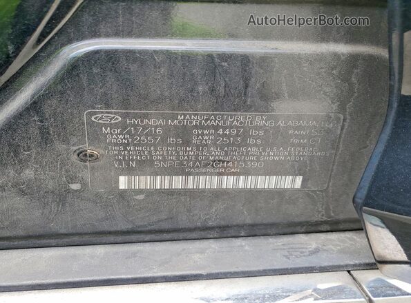 5NPE34AF2GH415390 2016 HYUNDAI SONATA Black VIN կոդի պիտակի տեսք