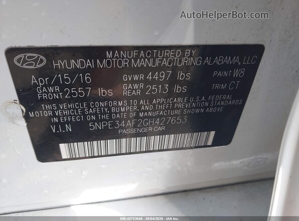 5NPE34AF2GH427653 2016 HYUNDAI SONATA Белый Вид подкапотного пространства