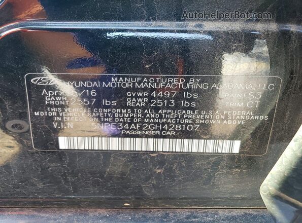 5NPE34AF2GH428107 2016 HYUNDAI SONATA Black Engine compartment view