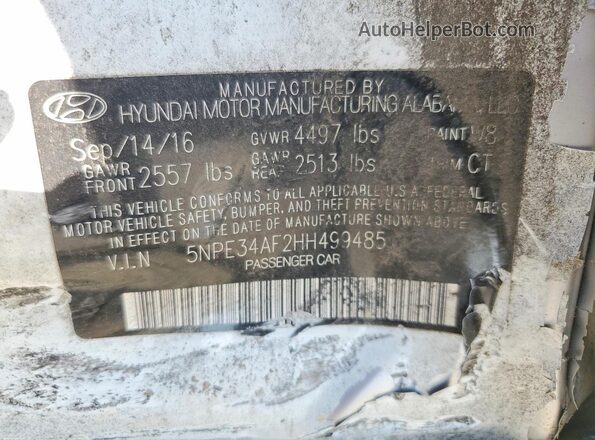 5NPE34AF2HH499485 2017 HYUNDAI SONATA White Widok komory silnika