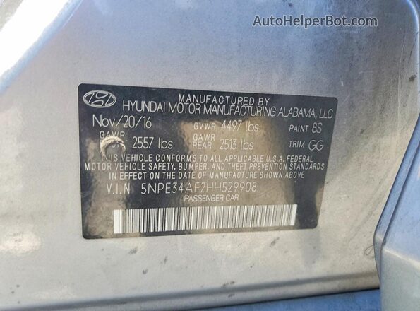 5NPE34AF2HH529908 2017 HYUNDAI SONATA Silver ძრავის განყოფილების ხედი
