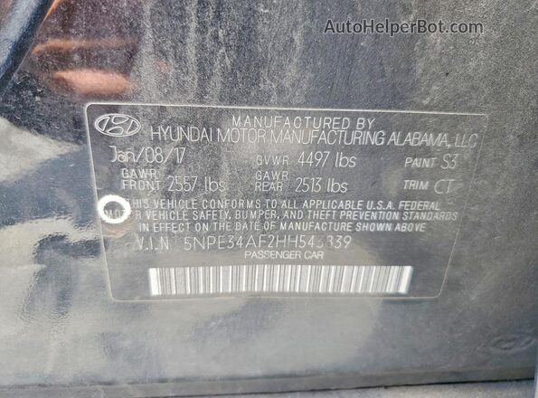 5NPE34AF2HH543839 2017 HYUNDAI SONATA Black Widok komory silnika