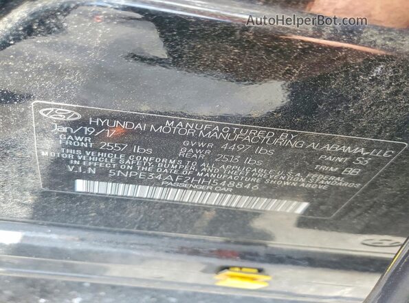 5NPE34AF2HH548846 2017 HYUNDAI SONATA Black Widok komory silnika