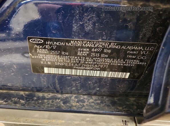 5NPE34AF2HH587971 2017 HYUNDAI SONATA Blue Vista del compartimento del motor