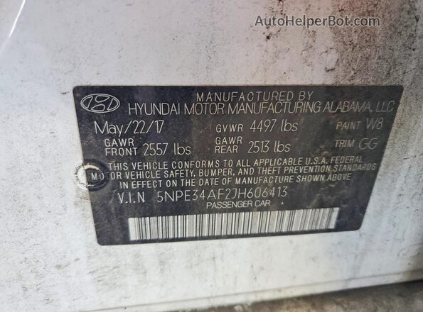 5NPE34AF2JH606413 2018 HYUNDAI SONATA White Engine compartment view