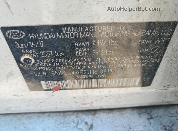 5NPE34AF2JH618514 2018 HYUNDAI SONATA White Engine compartment view
