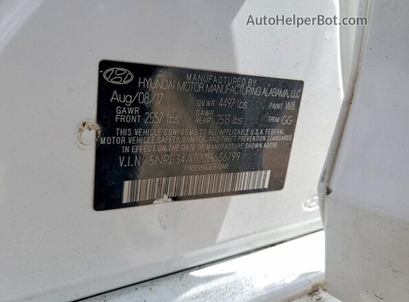 5NPE34AF2JH636799 2018 HYUNDAI SONATA White Widok komory silnika