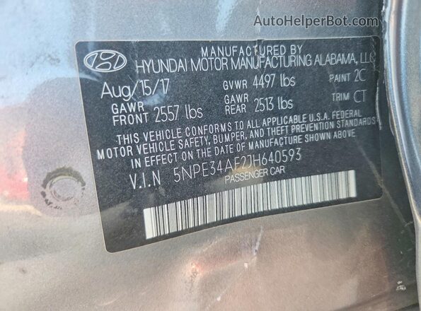 5NPE34AF2JH640593 2018 HYUNDAI SONATA Charcoal Widok komory silnika