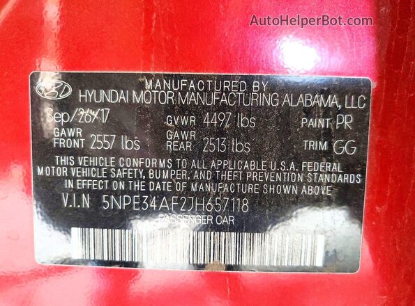 5NPE34AF2JH657118 2018 HYUNDAI SONATA Red Widok komory silnika