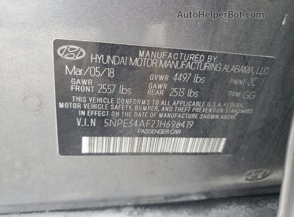 5NPE34AF2JH696419 2018 HYUNDAI SONATA Silver Вид підкапотного простору