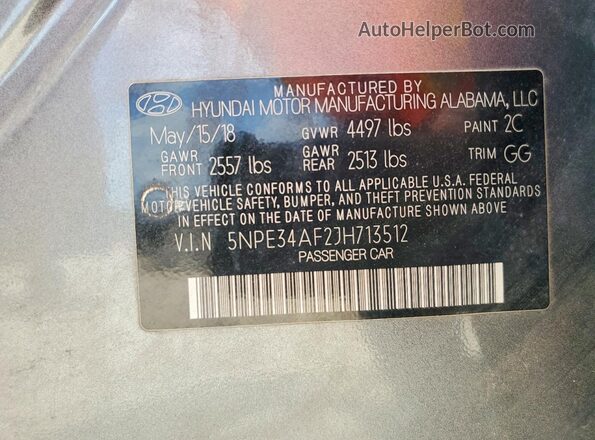 5NPE34AF2JH713512 2018 HYUNDAI SONATA Silver VIN sticker view