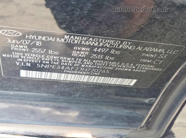 5NPE34AF2JH720265 2018 HYUNDAI SONATA Black Widok naklejki z numerem VIN