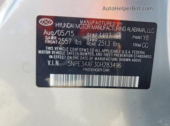 5NPE34AF3GH283496 2016 HYUNDAI SONATA Silver Engine compartment view