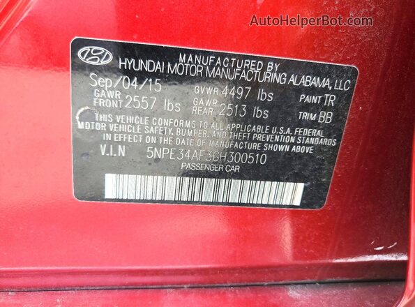 5NPE34AF3GH300510 2016 HYUNDAI SONATA Burgundy Engine compartment view