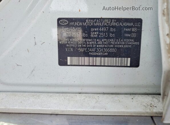 5NPE34AF3GH366880 2016 HYUNDAI SONATA White Вид підкапотного простору