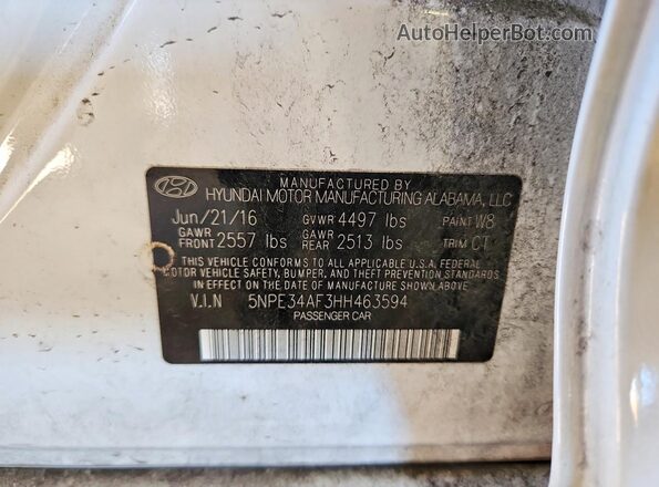 5NPE34AF3HH463594 2017 HYUNDAI SONATA White Engine compartment view