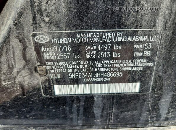 5NPE34AF3HH486695 2017 HYUNDAI SONATA Black Engine compartment view