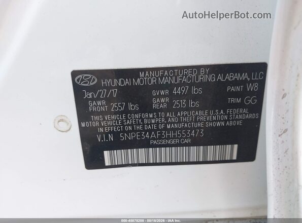 5NPE34AF3HH553473 2017 HYUNDAI SONATA White Widok tylnych siedzeń