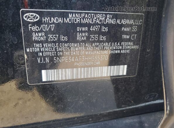 5NPE34AF3HH555370 2017 HYUNDAI SONATA Black Widok komory silnika
