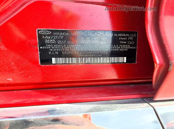 5NPE34AF3HH581225 2017 HYUNDAI SONATA Red Widok komory silnika
