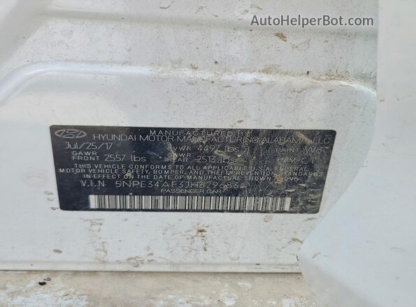5NPE34AF3JH629683 2018 HYUNDAI SONATA White Vista de la etiqueta del VIN