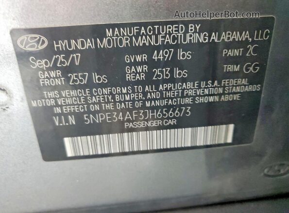 5NPE34AF3JH656673 2018 HYUNDAI SONATA Gray Вид підкапотного простору