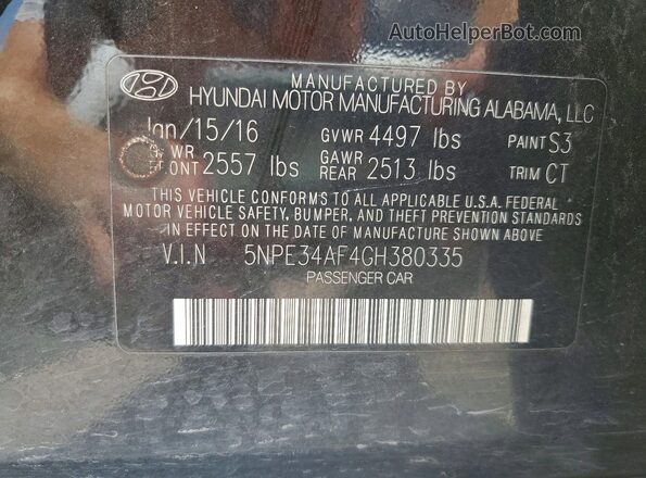 5NPE34AF4GH380335 2016 HYUNDAI SONATA Black Engine compartment view