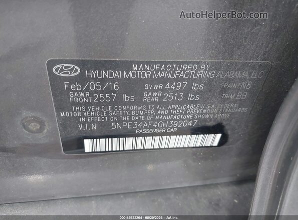 5NPE34AF4GH392047 2016 HYUNDAI SONATA Dark Brown Вид подкапотного пространства